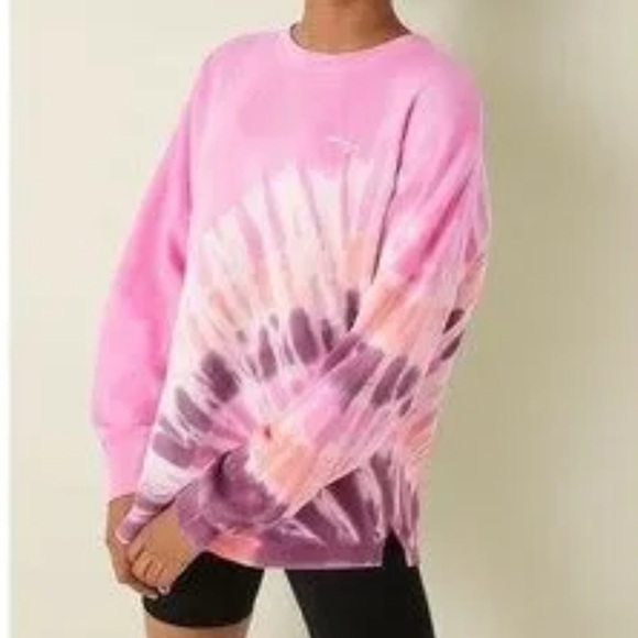 Victoria's Secret Tops - PINK VICTORIA’S SECRET Tie-Dye Crew Neck Sweatshirt XL oversized